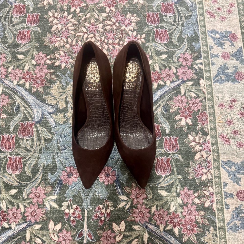 Vince Camuto Dark Brown Suede Heels